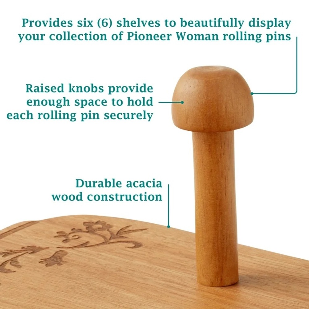 🌺 New Pioneer Woman Keepsake Floral Ceramic Rolling Pin & Rolling Pin Rack - Picture 10 of 11